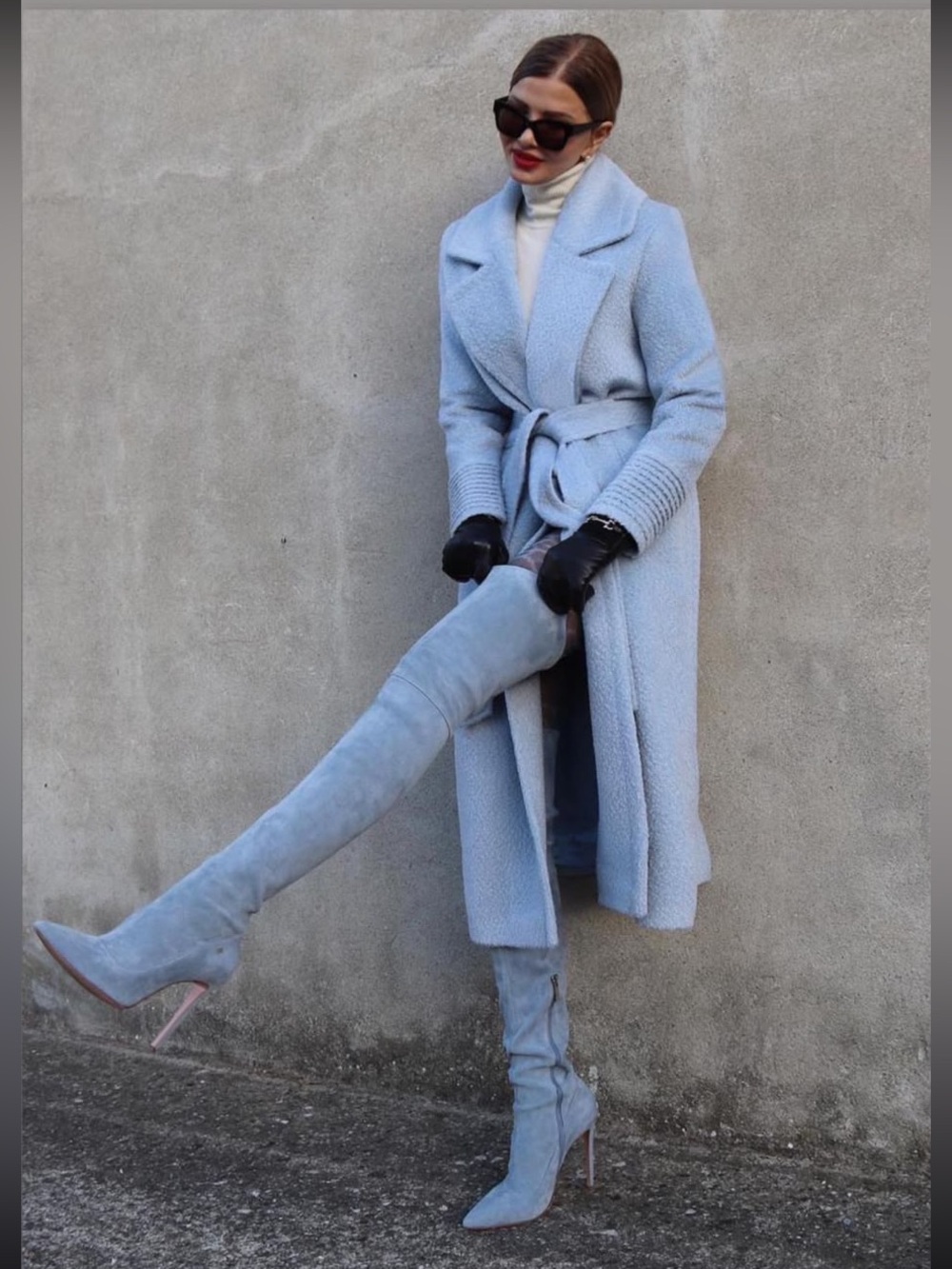 Elisabetta Franchi Ice Blue Stretch Suede Over The Knee Boots EU 37 NWT
